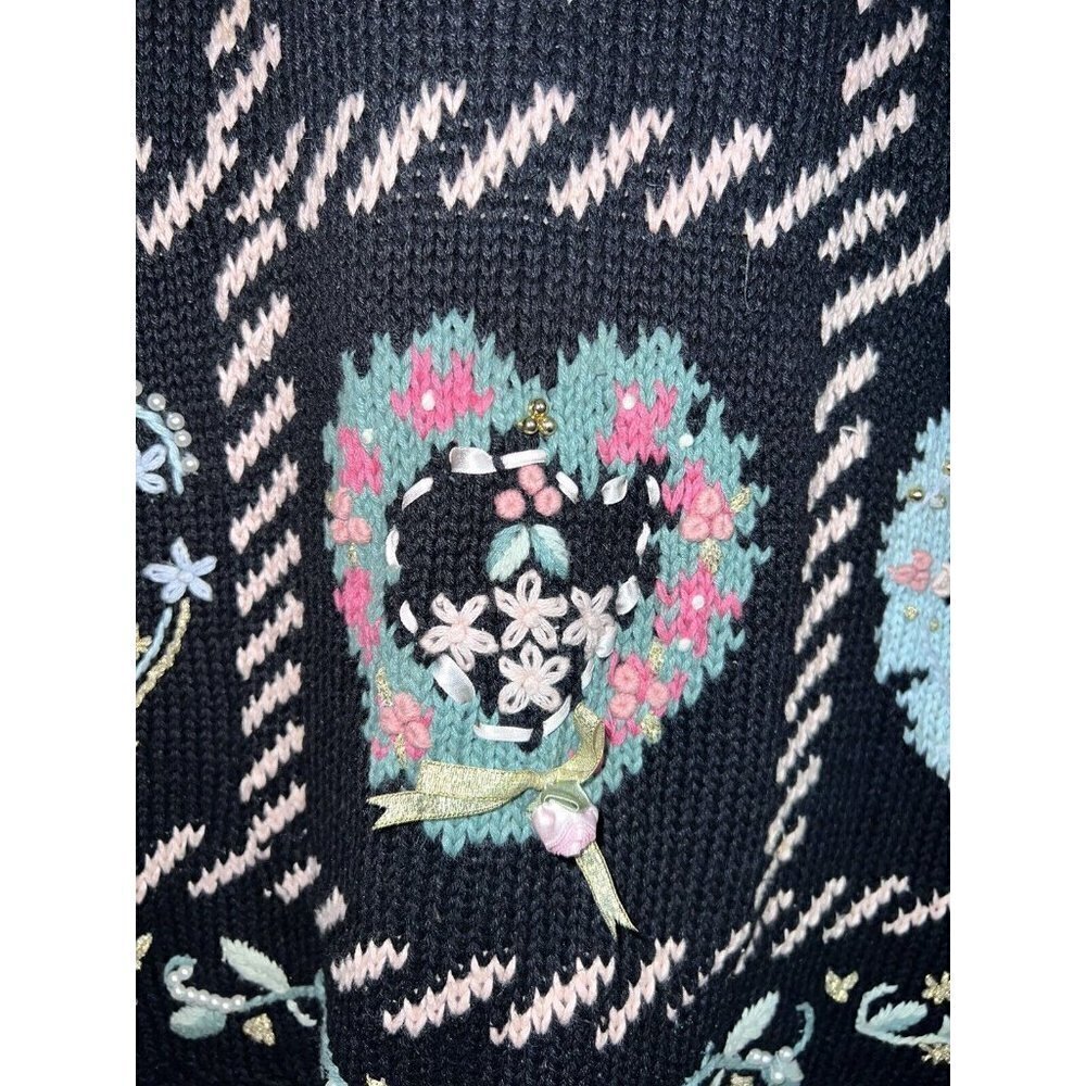 Vintage 90s Katie Lee Heart COTTAGECORE Knitted Tunic Sweater Embellished - Picture 4 of 12